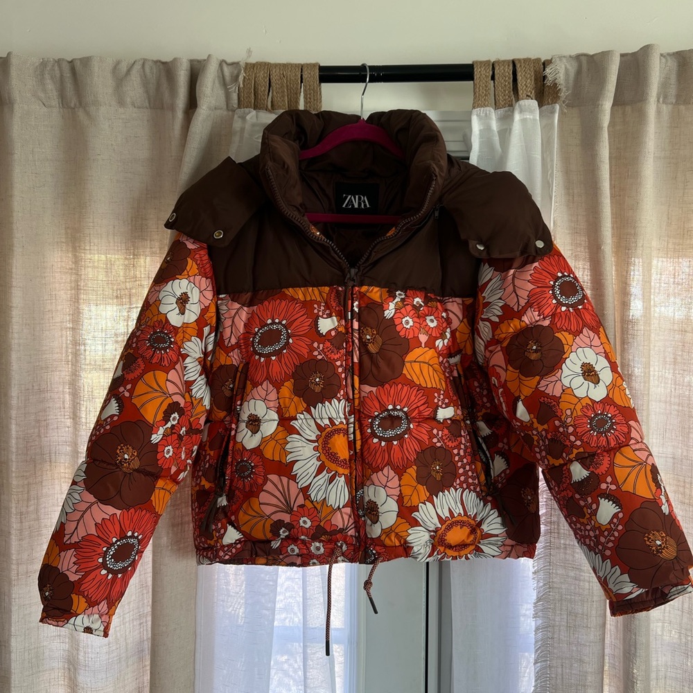 Zara Floral Puffer Jacket